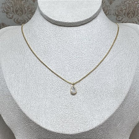 Colar Ponto de Luz em Gota Semijoia Ouro