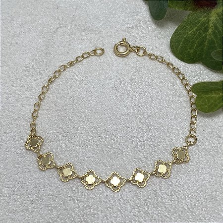 Pulseira Infantil Trevinhos Semijoia Ouro