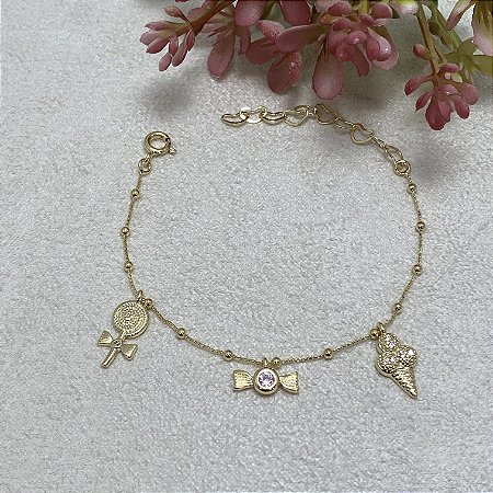 Pulseira Infantil Tuti-Fruti Semijoia Ouro