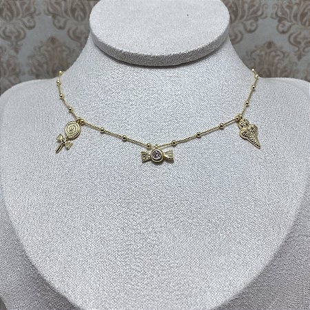 Colar Infantil Tuti-Fruti Semijoia Ouro