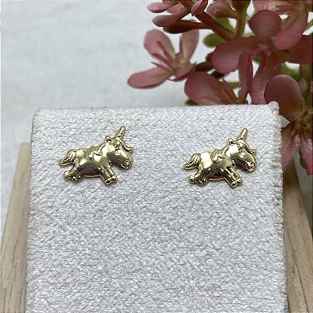 Brinco Unicórnio Semijoia Ouro