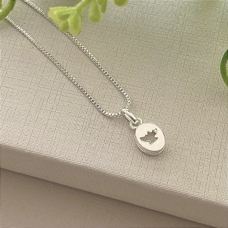 Colar Espírito Santo Moldura P Semijoia Prata