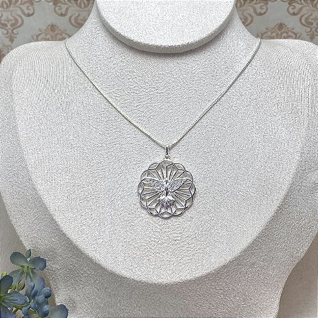 Colar Espírito Santo Bordado Semijoia Prata