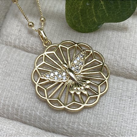 Colar Espírito Santo Bordado Semijoia Ouro