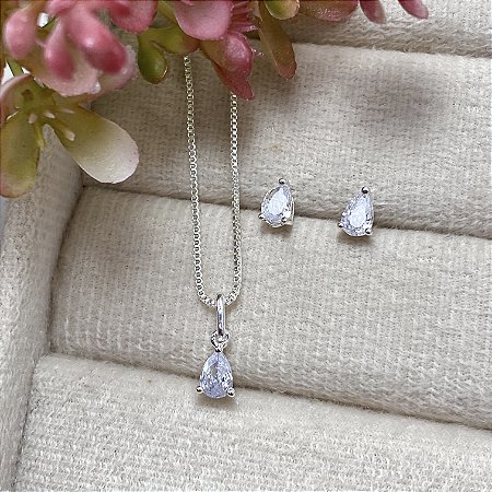 Conjunto Gotinha Ponto de Luz Semijoia Prata