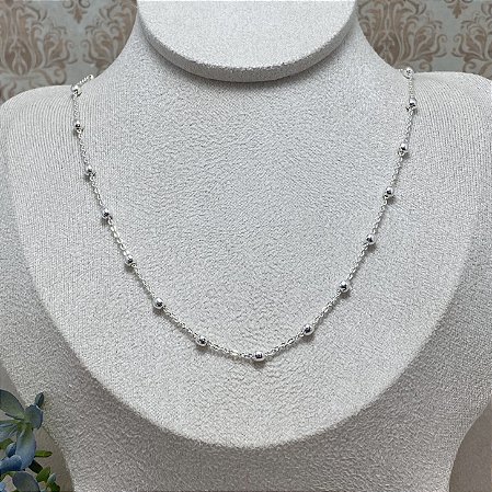 Colar Bolinhas P Semijoia Prata