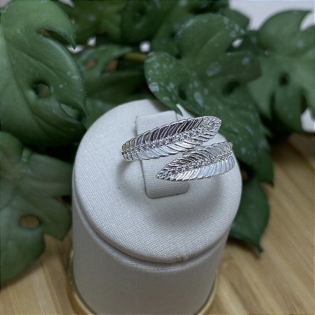 Anel 2 Folhas Semijoia Prata