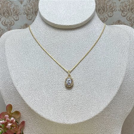 Colar Oval Moldura Semijoia Ouro