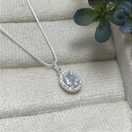 Colar Oval Moldura Semijoia Prata