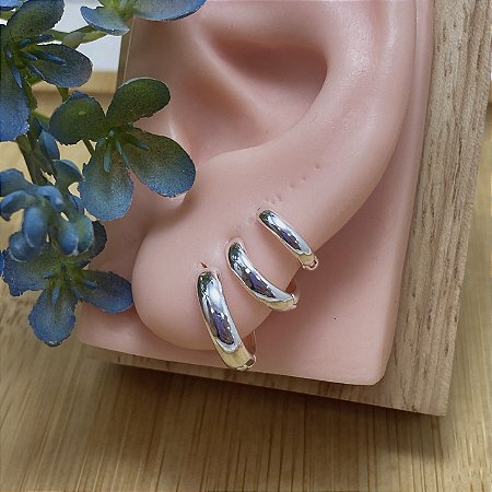 Trio de Argolinhas Lisas Semijoia Prata