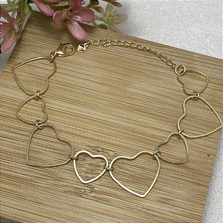 Pulseira Elos Corações Semijoia Ouro