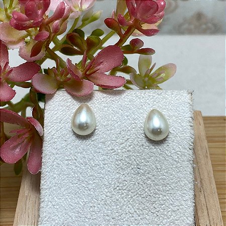 Brinco Pérola Gota M Semijoia Ouro