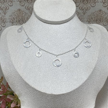 Colar 7 Elos Frisados Semijoia Prata