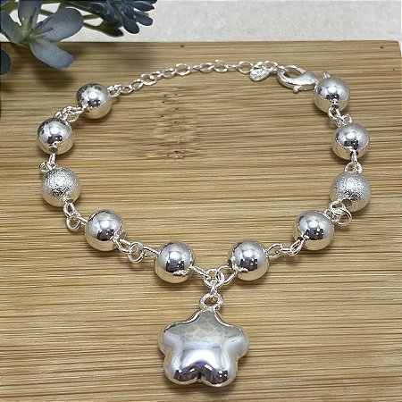 Pulseira Bolas com Estrela Semijoia Prata