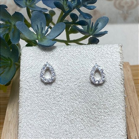 Brinco Gotinha Cravejada Semijoia Prata