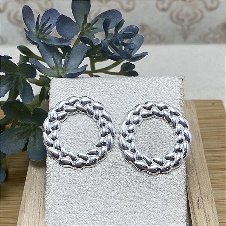 Brinco Círculo Trançado Semijoia Prata