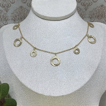 Colar 7 Elos Frisados Semijoia Ouro