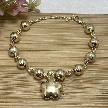 Pulseira Bolas com Estrela Semijoia Ouro