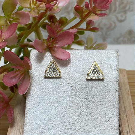 Brinco Triângulo Duplo Semijoia Ouro