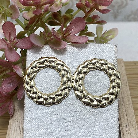 Brinco Círculo Trançado Semijoia Ouro