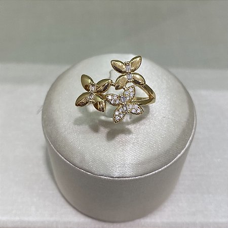 Anel 3 Borboletas Semijoia Ouro