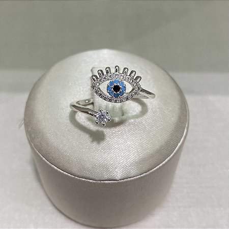 Anel Ajustável Olho Grego Semijoia Prata