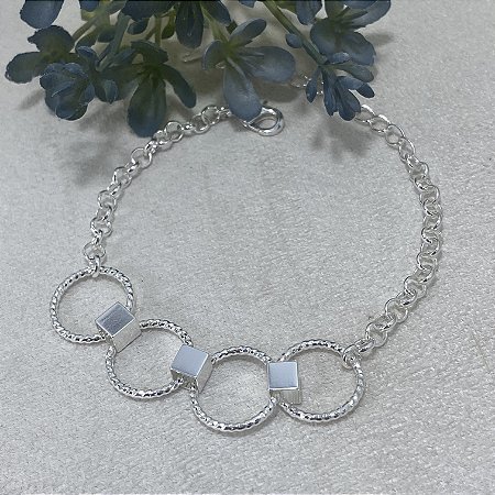 Pulseira 4 Elos Frisados Semijoia Prata