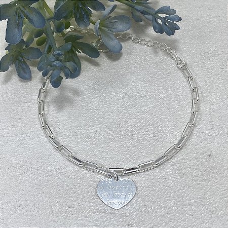 Pulseira Elinhos c/ Coração Semijoia Prata