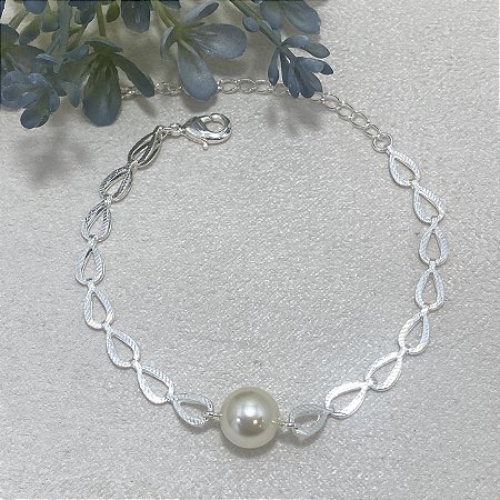 Pulseira Gotas c/ Pérola Única Semijoia Prata