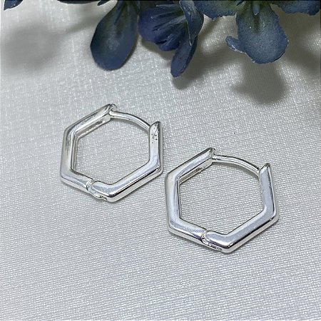 Brinco Argolinha Lisa Hexágono 1.3 Semijoia Prata