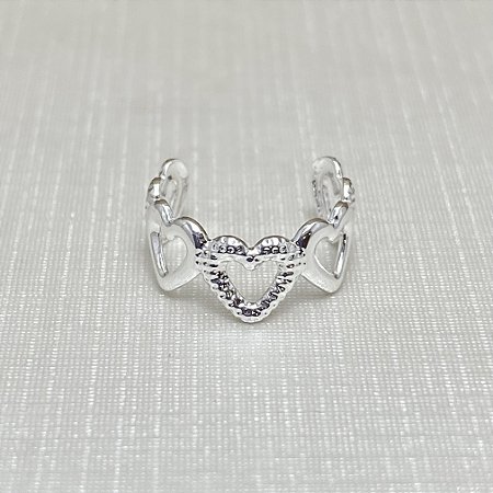 Brinco Falso Piercing 5 Corações Vazados Semijoia Prata
