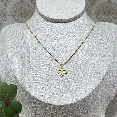 Colar 1 Trevo Frisado Semijoia Ouro