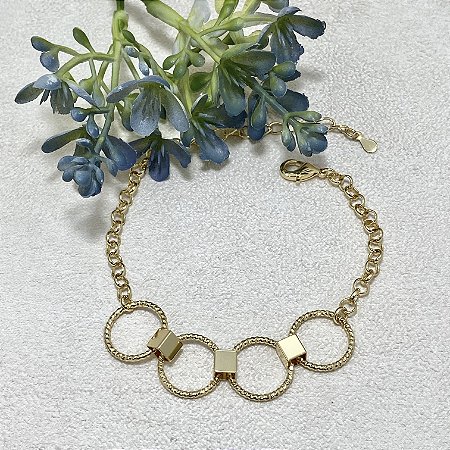 Pulseira 4 Elos Frisados Semijoia Ouro