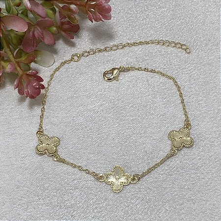 Pulseira 3 Trevinhos Semijoia Ouro