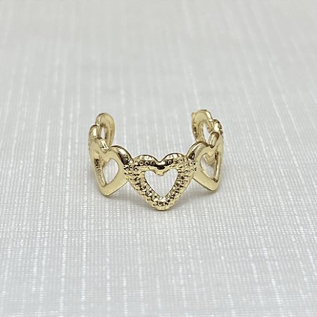 Brinco Falso Piercing 5 Corações Vazados Semijoia Ouro