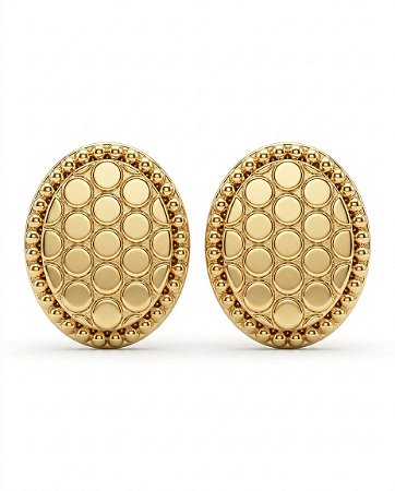 Brinco Oval Colméia Semijoia Ouro