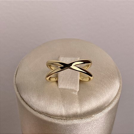 Anel X Liso Semijoia Ouro