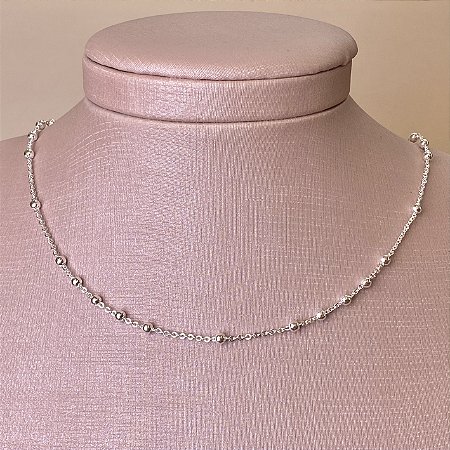 Colar Choker Bolinhas 5x1 Semijoia Prata