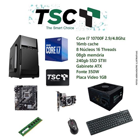 Desktop TSC GOV57 Intel Core I7 10th H510 08GB 2666Mhz 240GB STIII SSD 350w 1GB Teclado Mouse Led 19"