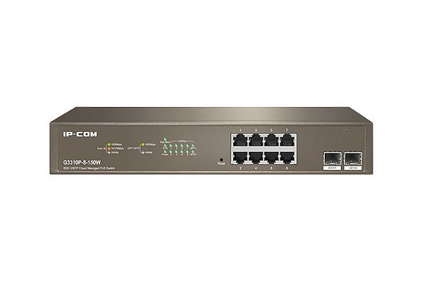 Switch 8P Gigabit POE 150w + 2P SFP 10/100/1000 gerenciável cloud IP-Com G3310P-8-150W 19"