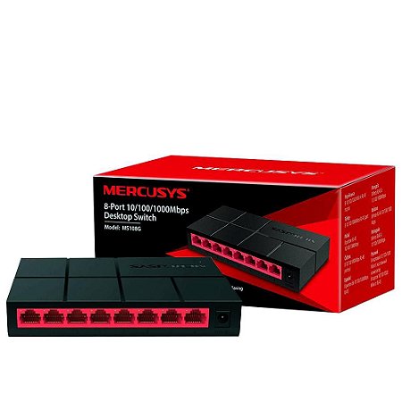 Switch 8P Gigabit 10/100/1000 Mercusys MS108G preto