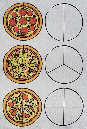 Conjunto frações matemáticas - pizza