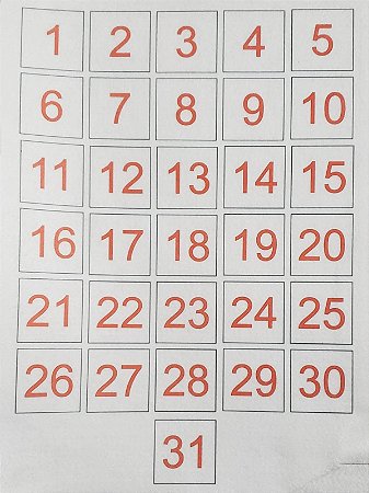 Números em vermelho para calendario