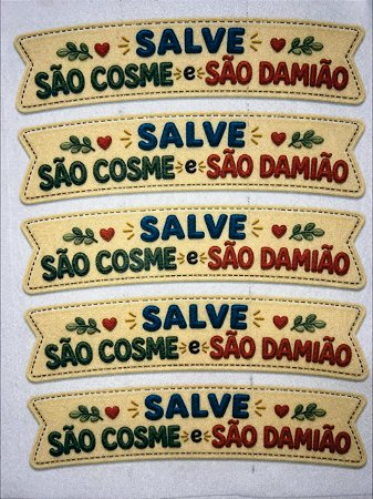 Faixa Salve São Cosme e São Damião - Coleção "Costurados a Mão"