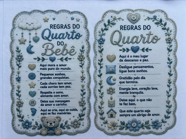 Regras dos quartos neutro... "Costurados a Mão"