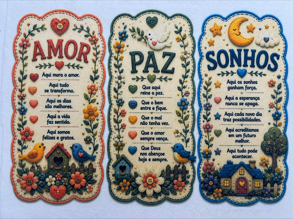 Trio amor, paz e sonhos... "Costurados a Mão"