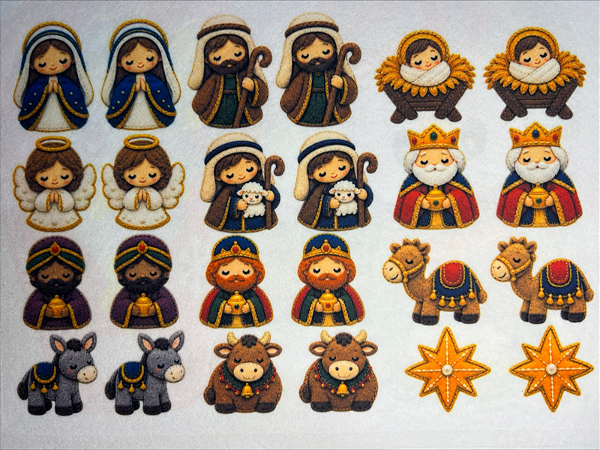 Kit Mini Presepio para Dedoches ou Jogo da Memoria "Coleção Costurados a mão"