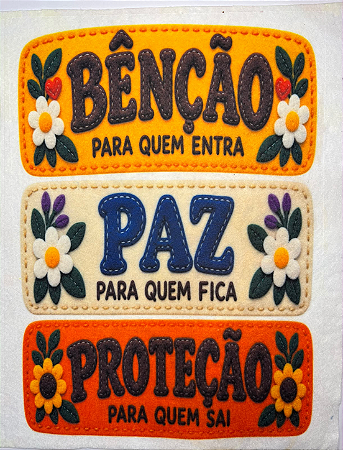Plaquinha Benção, Paz e Proteção "Coleção Costurados a mão"