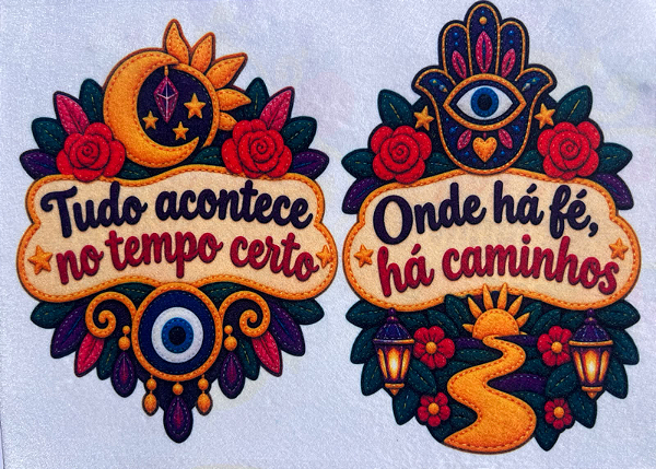 Plaquinha Tudo acontece... e Onde ha fé... "Coleção Costurados a mão"