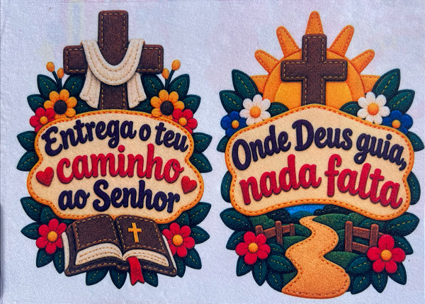 Plaquinha Entrega teu caminho... e Onde Deus guia... "Coleção Costurados a mão"